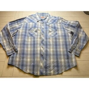 Wrangler VTG Men's Western Cowboy Pearl Snap Shirt Blue/Gray Plaid • 2XL Cowboy‎